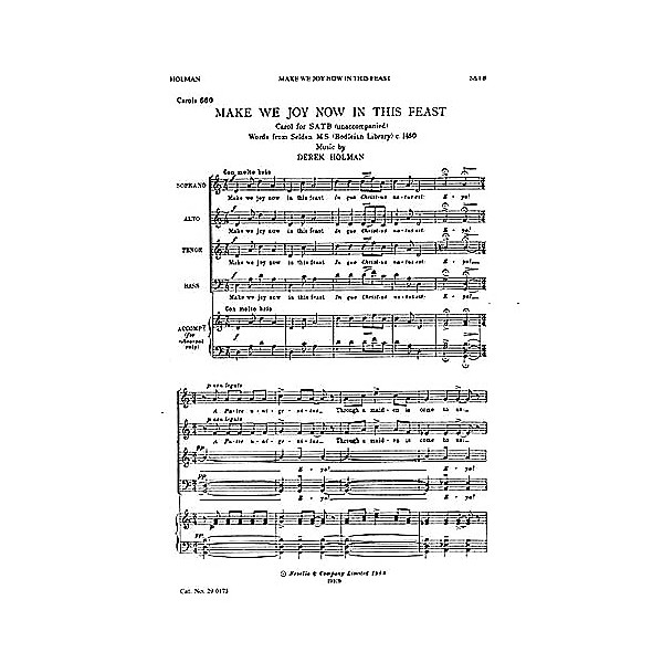 Novello Make We Joy Now in This Feast SATB Composed by Derek Holman