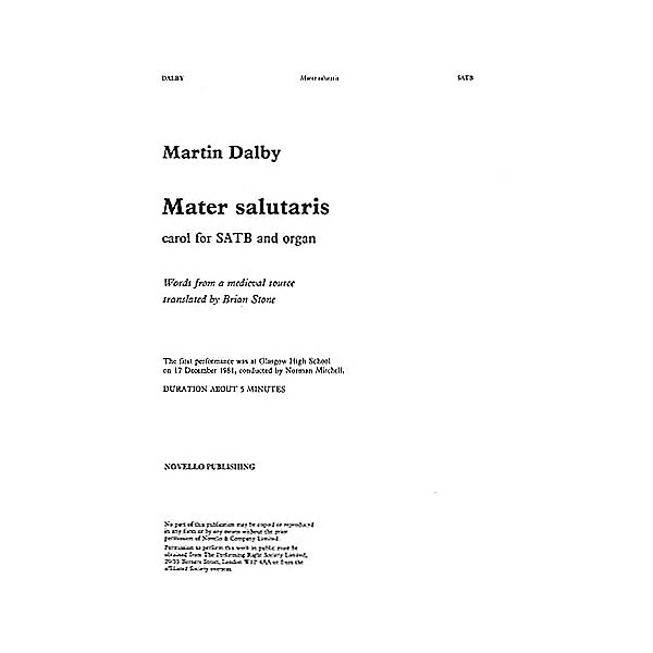 Novello Mater Salutaris SATB Composed by Martin Dalby