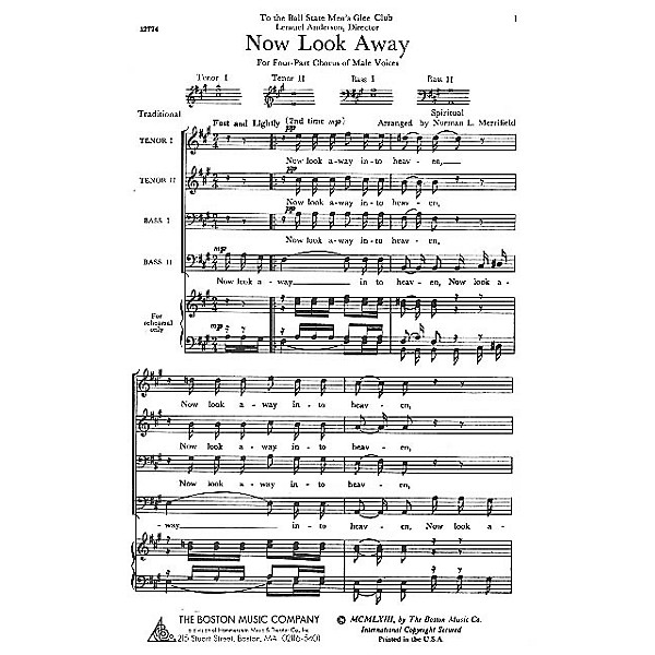 Boston Music Now Look Away TTBB Arranged by Norman L. Merrifield