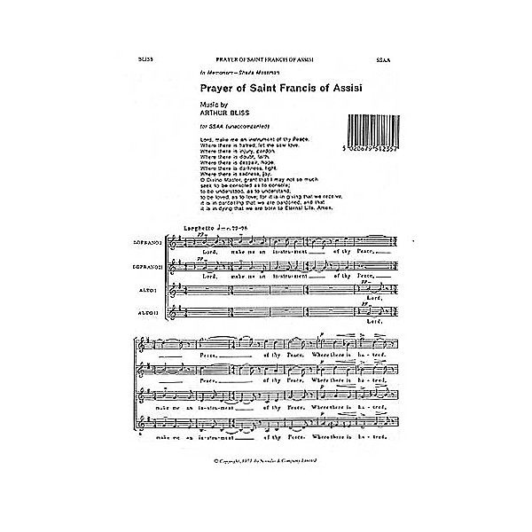 Novello Prayer of Saint Francis of Assisi SSAA Composed by Arthur Bliss