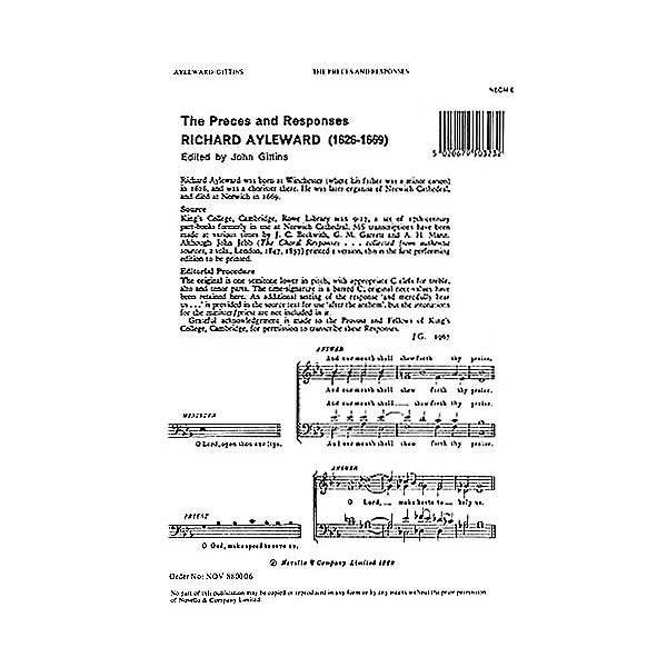 Novello Preces and Responses SATB Composed by Michael Nicholas Arranged by Richard Ayleward