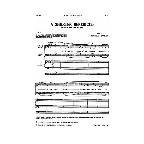 Novello Shorter Benedicte SATB Composed by Martin Dalby