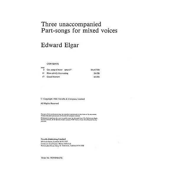 Novello Three Unaccompanied Part-Songs for Mixed Voices SATB