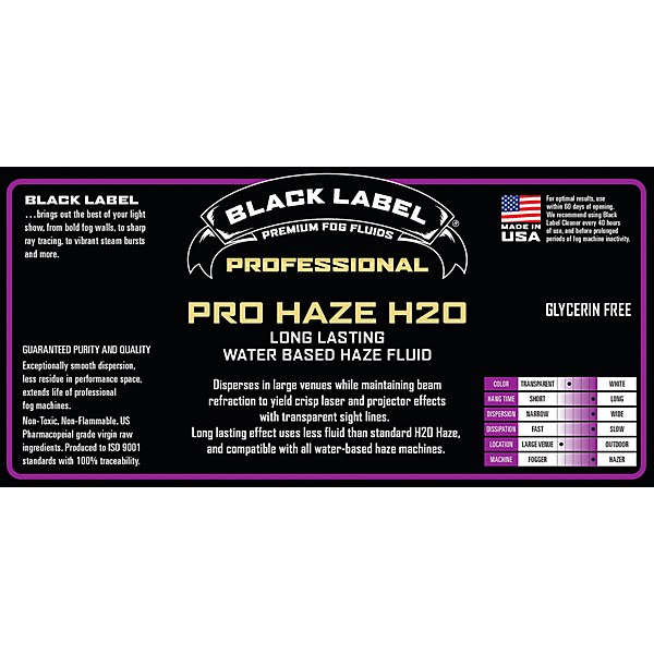 Black Label Pro Haze H2O 5 gal &nbsp;Professional Long Lasting Water-Based Haze Fluid