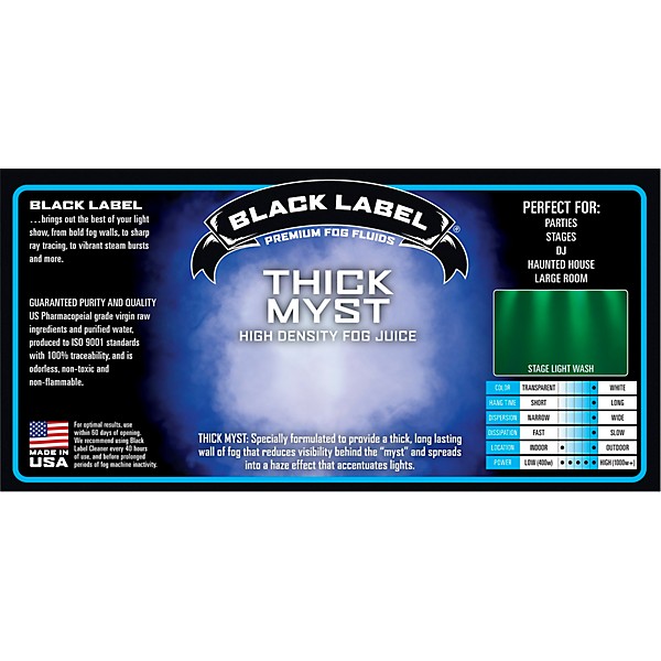 Black Label Thick Myst High Density Fog Juice - 5 gal.