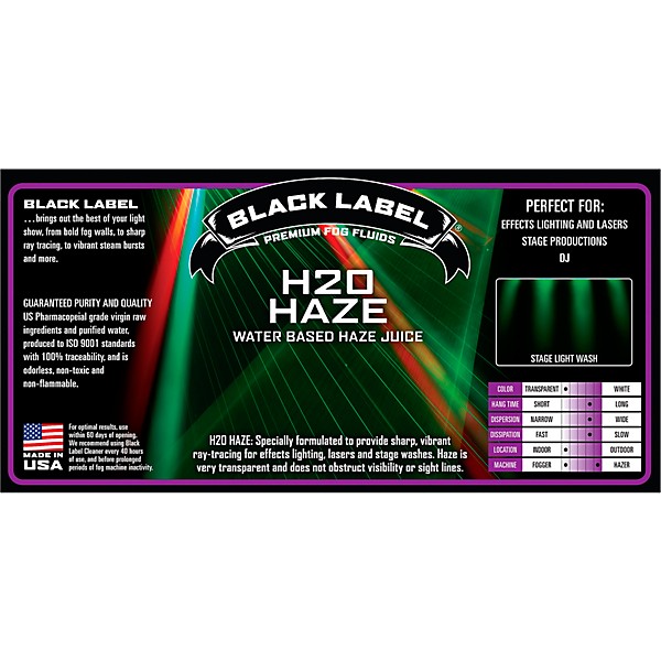 Black Label H20 Haze Water Based Haze Juice - 5 gal.