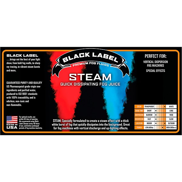 Black Label Steam Quick Dissipating Fog Juice - 5 gal.