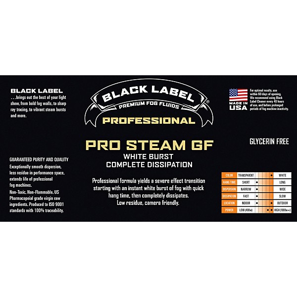 Black Label Pro SteamGF 5-Gallon White Burst, Complete Dissipation, Glycerin-Free Fog Fluid