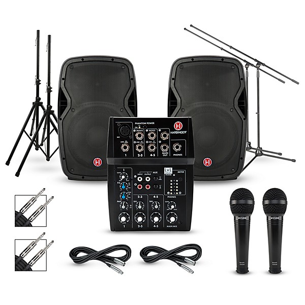 Harbinger L502 Mixer with Harbinger VARI PA Package 12" Mains