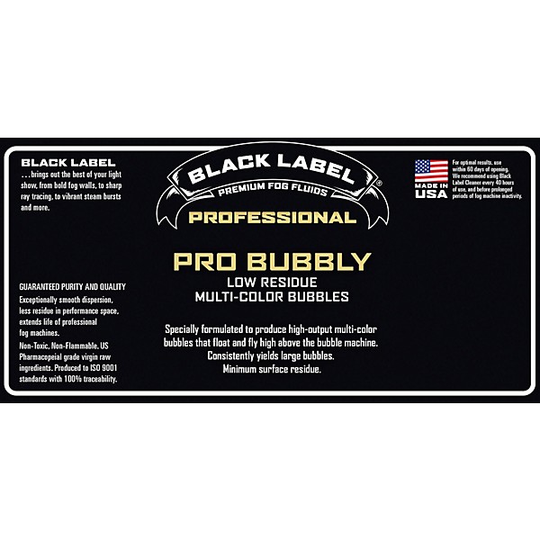 Black Label Pro Bubbly 5 gal. Professional Super Bubble Juice, Multi-color Bubbles, Low Residue