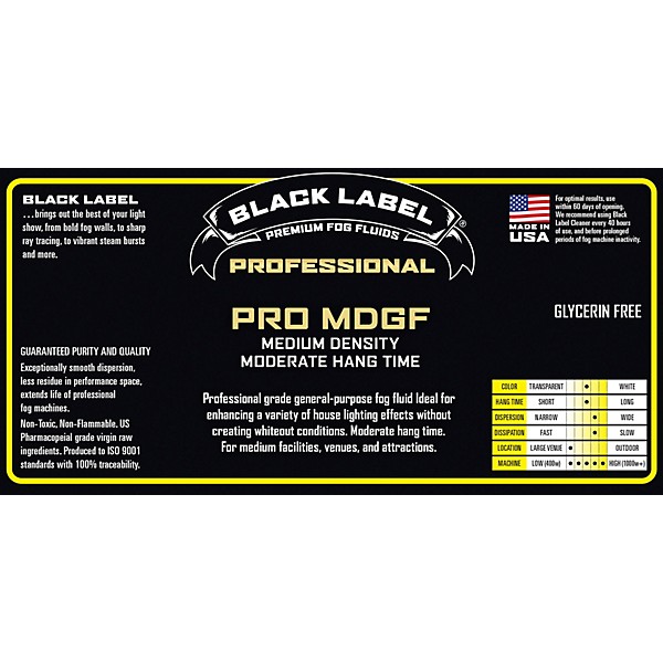 Black Label Pro MDGF 55 gal. Professional Medium Density, Moderate Hang Time, Glycerin-Free Fog Fluid Loading Dock