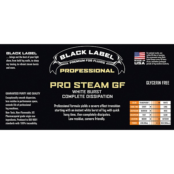 Black Label Pro SteamGF 55 gal. White Burst, Complete Dissipation, Glycering Free Fog Fluid Loading Dock