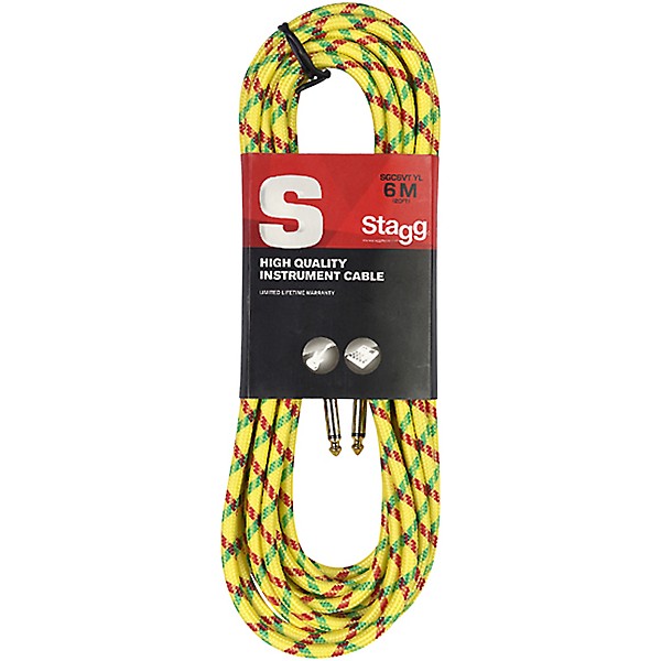 Stagg Instrument Cable Vintage Tweed Style S-Series 20 ft. Yellow
