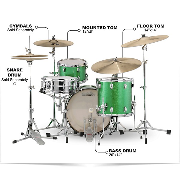 Ludwig Classic Maple 3-Piece Downbeat Shell Pack With 20" Bass Drum Green Sparkle