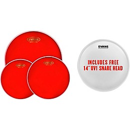 Evans Hydraulic Red Tom Pack With Free 14" UV1 Snare Head 10, 12, 14 in.