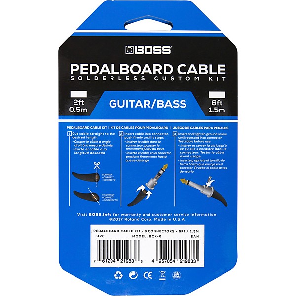 BOSS BCK-6 Pedalboard Cable Kit, 6 Connectors 6 ft. Black