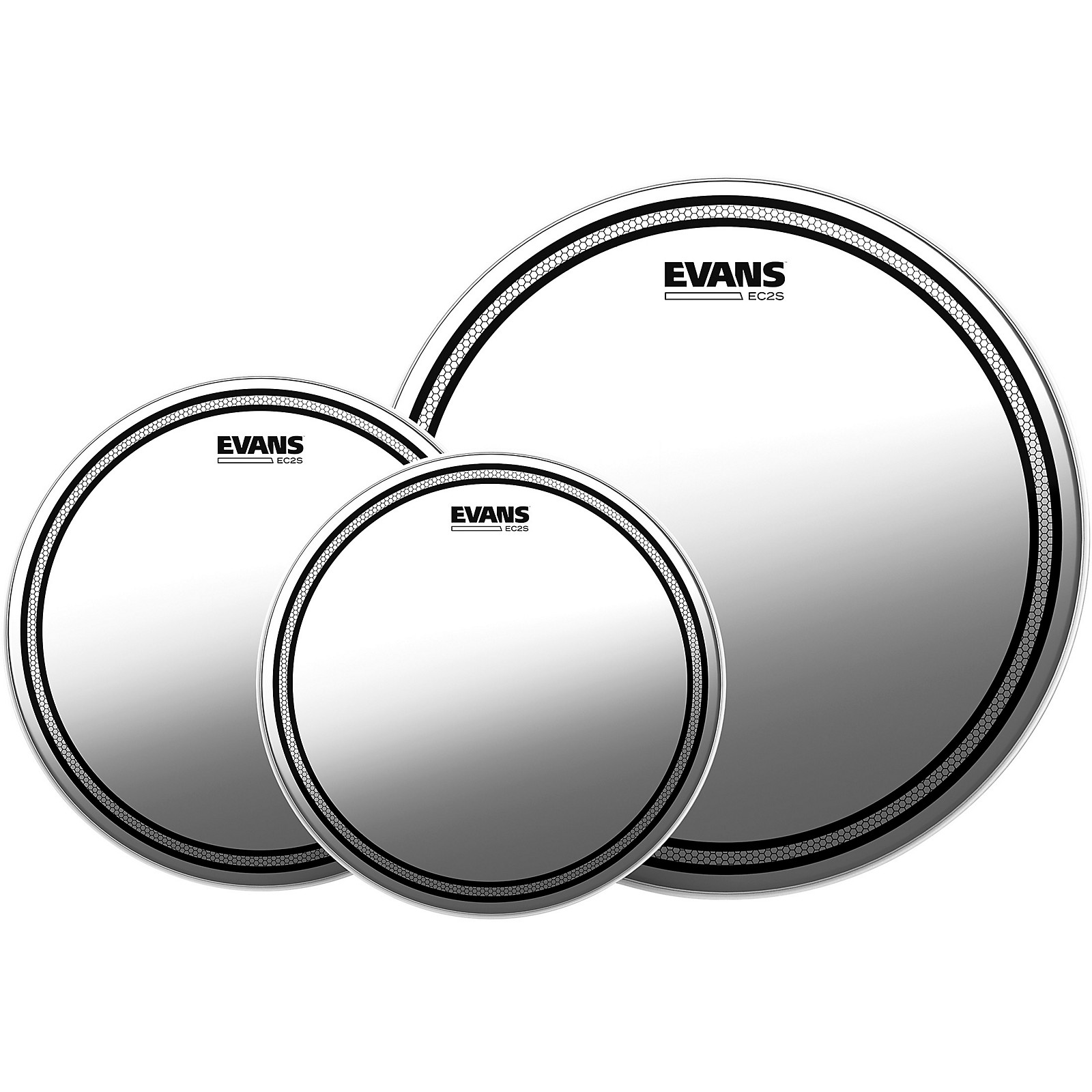 Evans EC2S Clear Tom Heads With Free 14" HD Dry Snare Head 10, 12, 14