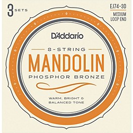 D'Addario EJ74-3D Phosphor Bronze Medium Mandolin Strings, 11-40 (3 Pack)