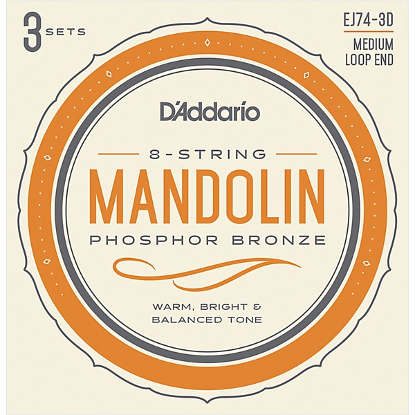 D'Addario EJ74-3D Phosphor Bronze Medium Mandolin Strings, 11-40 (3 Pack)