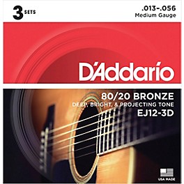 D'Addario EJ12-3D 80/20 Bronze Medium Acoustic Guitar Strings 3-Pack