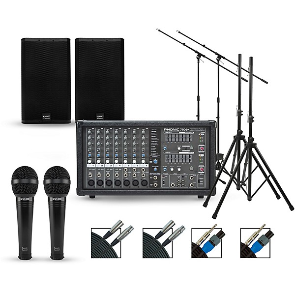 Phonic Complete PA Package with Powerpod 780 Plus Mixer and QSC E Series Speakers 12" Mains
