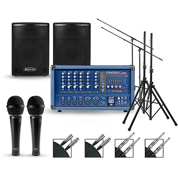 Phonic Complete PA Package with Powerpod 630R Mixer and Kustom KPX Speakers 15" Mains
