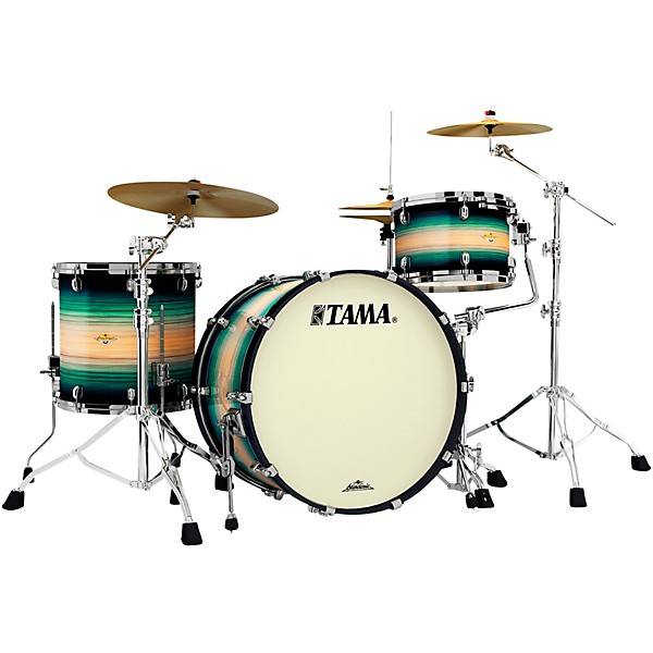 TAMA Starclassic Maple Exotix Pacific Walnut 3-Piece Shell Pack with Black Nickel Hardware and 24" Bass Drum Emerald Pacif...