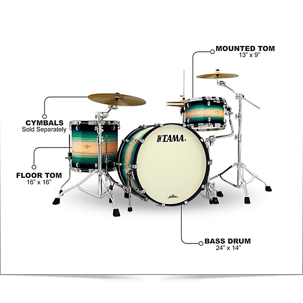 TAMA Starclassic Maple Exotix Pacific Walnut 3-Piece Shell Pack with Black Nickel Hardware and 24" Bass Drum Emerald Pacif...