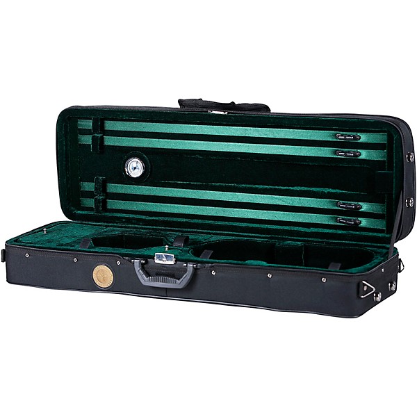 Travelite TL-35 Deluxe Violin Case - Oblong 4/4 Size Black Exterior, Green Interior