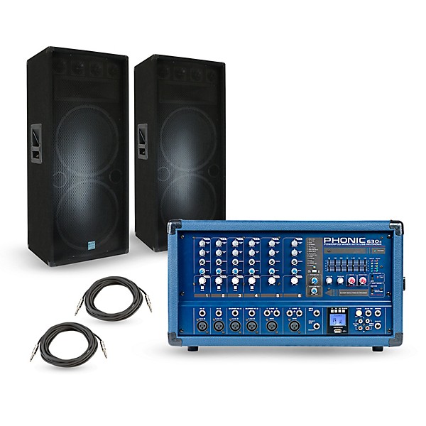 Phonic PA Package with Powerpod 630R Mixer and Gemini GSM Speakers Dual 15" Mains