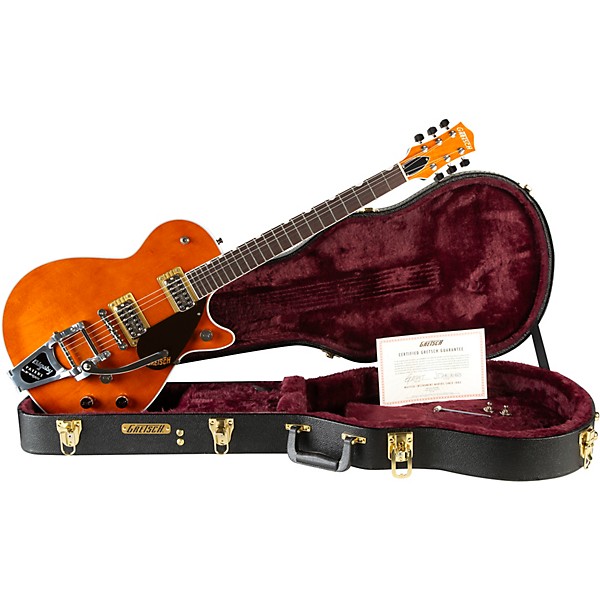 Gretsch Guitars G6128T-PE Players Edition Duo Jet Black With Bigsby Electric Guitar Round-Up Orange