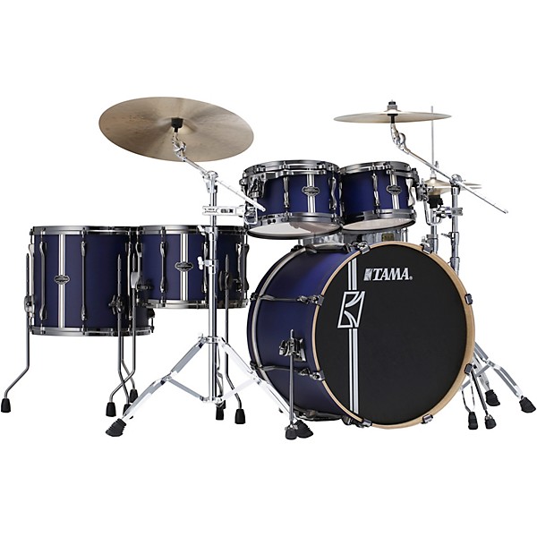 Open Box TAMA Superstar Hyper-Drive Duo 5-Piece Shell Pack Level 1 Satin Blue Vertical Stripe