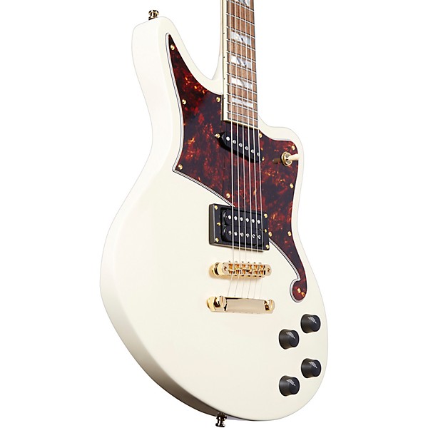 D'Angelico Deluxe Series Bedford Electric Guitar With Stopbar Tailpiece Vintage White