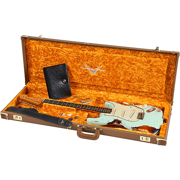 Fender Custom Shop 1962 Heavy Relic Stratocaster Electric Guitar Surf Green Over 3-Color Sunburst