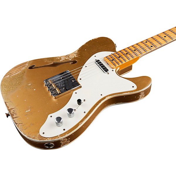 Fender Custom Shop '50s Custom Thinline Telecaster Electric Guitar Aged Aztec Gold over Gold Sparkle