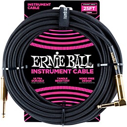 Ernie Ball 25 FT Straight to Angle Instrument Cable Black/Black