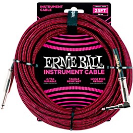 Ernie Ball 25 FT Straight to Angle Instrument Cable Black/Black Ernie Ball 25 FT Straight to Angle Instrument Cable Red/Black