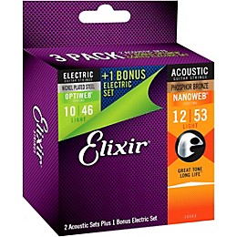 Elixir BONUS PACK! Nanoweb Phosphor Bronze Light Acoustic and OPTIWEB Nickel-Plated Steel Electric Combo Pack