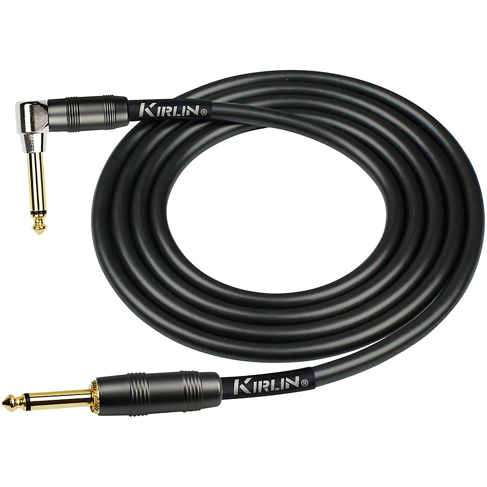 Kirlin 22AWG Instrument Cable, Carbon Black, 1/4in Straight to Right Angle 10 ft.