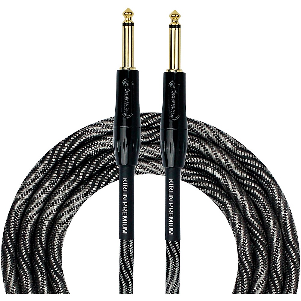 Kirlin IWB Black/White Woven Instrument Cable 1/4in Straight 10 ft.