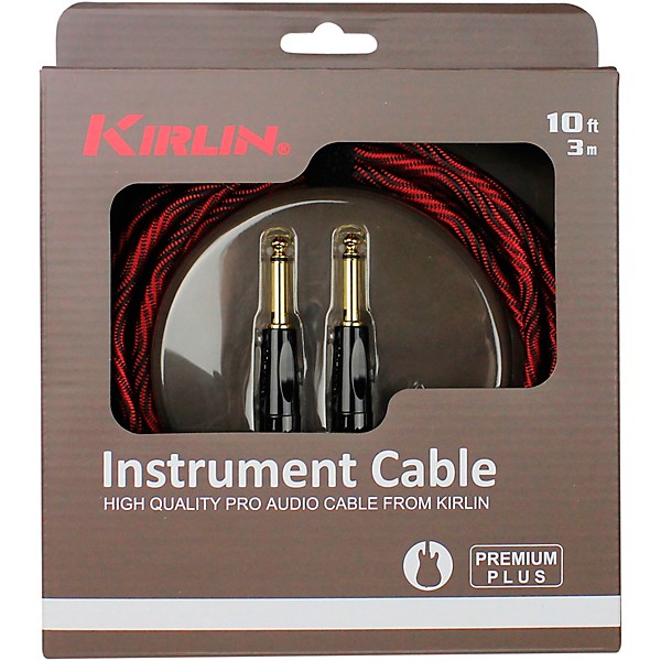 Kirlin IWB Black/Red Woven Instrument Cable 1/4" Straight 10 ft.