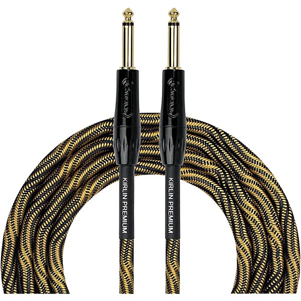 Kirlin IWB Black/Gold Woven Instrument Cable 1/4" Straight 20 ft.