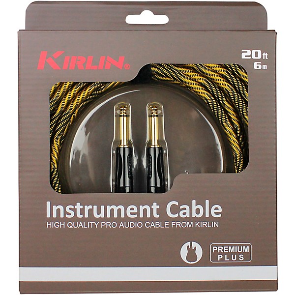 Kirlin IWB Black/Gold Woven Instrument Cable 1/4" Straight 20 ft.