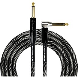 Kirlin IWB Black/White Woven Instrument Cable 1/4" Straight to Right Angle 10 ft.