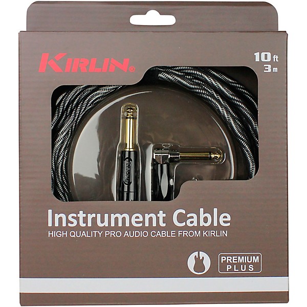 Kirlin IWB Black/White Woven Instrument Cable 1/4" Straight to Right Angle 10 ft.
