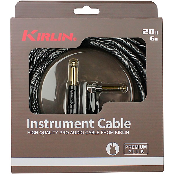 Kirlin IWB Black/White Woven Instrument Cable 1/4" Straight to Right Angle 20 ft.