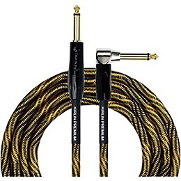 Kirlin IWB Black/Gold Woven Instrument Cable 1/4" Straight to Right Angle 10 ft.