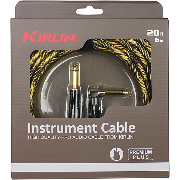 Kirlin IWB Black/Gold Woven Instrument Cable 1/4" Straight to Right Angle 20 ft.