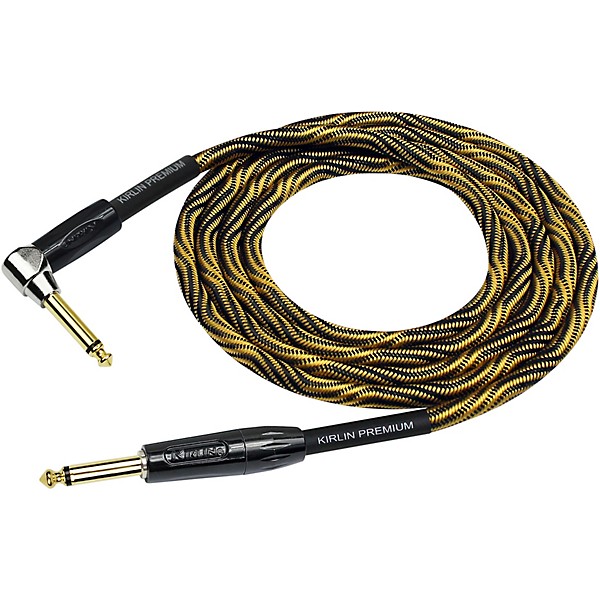 Kirlin IWB Black/Gold Woven Instrument Cable 1/4" Straight to Right Angle 20 ft.