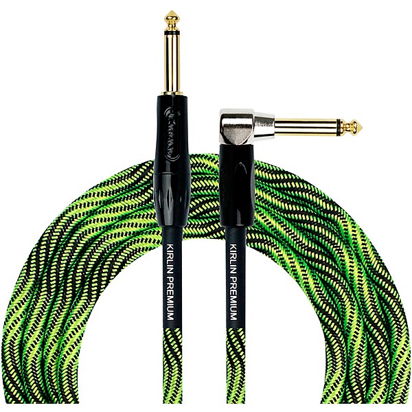 Kirlin IWB Black/Green Woven Instrument Cable 1/4" Straight to Right Angle 10 ft.